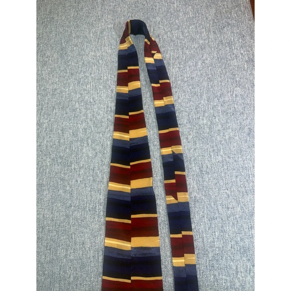 Vintage John Henry 100% Silk Necktie Horizontal Stripe Red Navy Gold